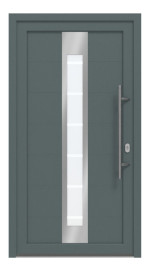 Haustür Kunststoff Premium T048 Quarz Grau-RAL 9016 Frontansicht außen