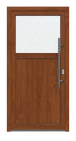 Haustür Kunststoff Premium F002 Golden Oak-RAL 9016 Frontansicht außen