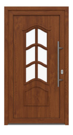 Haustür Kunststoff Premium T037 Golden Oak-RAL 9016 Frontansicht außen