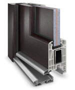 Haustür Kunststoff Premium Plus F002 Mahagoni-RAL 9016 Detail Querschnitt