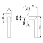 Technische Zeichnung von SÜDMETALL Fenstergriff Ronny II Flat Edelstahl-sat.