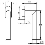 Technische Zeichnung von SÜDMETALL Fenstergriff Ronny Aluminium F1 perl