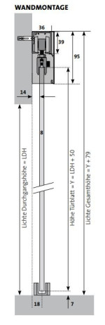 Zeichnung von FLEXO Schiebetürsystem Ideal  Eloxal Silber inkl. runder Griffmuschel