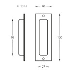 Skizze von Griffmuschel eckig 120 x 40 mm mit Schraublöchern Edelstahl gebürstet - Intersteel