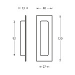 Skizze von Griffmuschel eckig 120 x 40 mm Edelstahl gebürstet - Intersteel