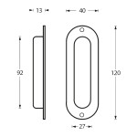Skizze von Griffmuschel oval 120 x 40 mm mit Schraublöchern Edelstahl gebürstet - Intersteel