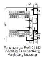Technische Zeichnung von Stahl-Fensterzarge Profil 21182 für Ständerwerk beidseitig verglast - Hörmann