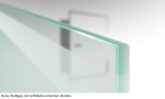 Beispiel Glasart ESG-SoftWeiß klar mit mattiertem Streifen für Cinque Motiv matt Glaspendeltür mit Oberlicht DORMA Mundus BTS Variante 7 - Erkelenz