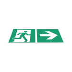 Schrägansicht von Hinweisschild Rettungsweg Pfeil rechts Kunststoff langnachleuchtend - Interio