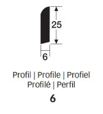 Querschnitt von Neutrale, weiße Fußleiste Profil 6 (2380 x 6 x 25 mm) - MEISTER