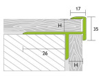 Zeichnung von PROSTEP Treppenkante (Tritt- und Setzstufe) Aluminium 13-15mm eloxiert Silber 270cm - Proline