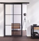 Ansicht von Schiebetür-Set Stahl Lofttür mit Sprossen 1-2 inkl. Schiebetürsystem Smart Line Soft - Lienbacher Glas