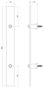 Skizze von Stoßgriff 800 x 40 mm Edelstahl gebürstet - Intersteel