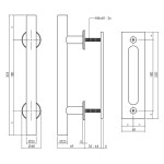 Skizze von Türgriff T-Form 25 x 305 mm mit Griffmuschel 220 x 60 mm Schwarz matt - Intersteel