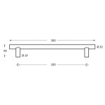 Skizze von Stoßgriff T-Form 300 mm Edelstahl gebürstet - Intersteel