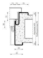 Technische Zeichnung von Stahl-Umfassungszarge Massivwand für Brandschutztüren T90 - Westag