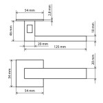Technische Zeichnung von LIENBACHER GLAS Yuna QuickLock Quatro Magnetic mattschwarz Türgriff