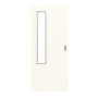 Frontansicht von GARANT Feuchtraum-Schiebetür 0105-60 Pearl White Resopal mit Lichtausschnitt LA-5 bandseitig