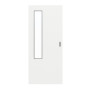 Frontansicht von GARANT Feuchtraum-Schiebetür D354-60 Designer White Resopal mit Lichtausschnitt LA-5 bandseitig