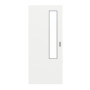 Frontansicht von GARANT Feuchtraum-Schiebetür D354-60 Designer White Resopal mit Lichtausschnitt LA-5 schlossseitig