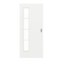 Frontansicht von GARANT Schiebetür D354-60 Designer White Resopal mit Lichtausschnitt LA-4 bandseitig Sprosse SP10