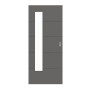 Frontansicht von HÖRMANN Schiebetür Groove 15 Staubgrau RAL 7037 Lack DesignLine mit Lichtausschnitt LA 24 bandseitig