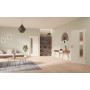 Main-Milieuansicht der in der Wand laufenden GARANT Schiebetür 0105-60 Pearl White CePaL mit Lichtausschnitt LA-4 bandseitig