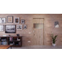 Front-Milieuansicht der in der Wand laufenden HÖRMANN Schiebetür Pure 2 Nordeiche Duradecor DesignLine mit Lichtausschnitt quer