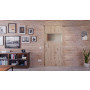 Front-Milieuansicht der vor der Wand laufenden HÖRMANN Schiebetür Pure 2 Nordeiche Duradecor DesignLine mit Lichtausschnitt quer