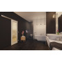 Main-Milieuansicht der vor der Wand laufenden GARANT Feuchtraum-Schiebetür W980ST15 Platinweiß GHK08 mit Lichtausschnitt LA-3