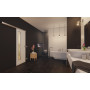 Main-Milieuansicht der vor der Wand laufenden GARANT Feuchtraum-Schiebetür D354-60 Designer White Resopal mit Lichtausschnitt LA-4 bandseitig
