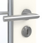 Detailansicht der Oberfläche von GARANT Feuchtraumtür 0105-60 Pearl White Resopal mit Lichtausschnitt LA-4 schlossseitig