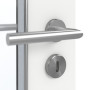 Detailansicht der Oberfläche von GARANT Feuchtraumtür D354-60 Designer White Resopal mit Lichtausschnitt LA-4 schlossseitig
