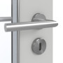 Detailansicht der Oberfläche von GARANT Feuchtraumtür D92-60 Dove Grey Resopal mit Lichtausschnitt LA-4 schlossseitig