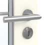 Detailansicht der Oberfläche von GARANT Feuchtraumtür W980ST15 Platinweiß GHK08 mit Lichtausschnitt LA-4 schlossseitig