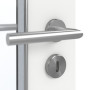 Detailansicht der Oberfläche von GARANT Feuchtraumtür D354-60 Designer White Resopal mit Lichtausschnitt LA-5 schlossseitig