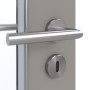 Detailansicht der Oberfläche von GARANT Feuchtraumtür U12115SD Platingrau GHK08 mit Lichtausschnitt LA-5 schlossseitig