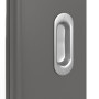 Detailansicht der Oberfläche von HÖRMANN Schiebetür Groove 31 Staubgrau RAL 7037 Lack DesignLine mit Lichtausschnitt LA 24 schlossseitig