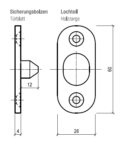 Technische Zeichnung eines Sicherungsbolzen