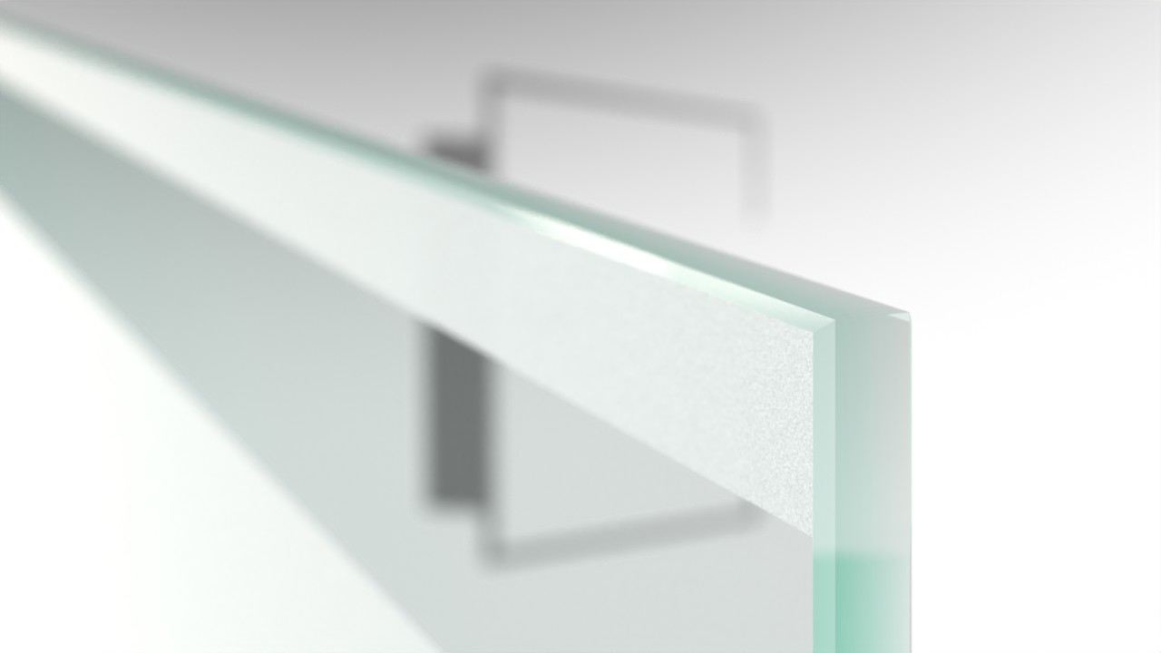 Weißglas mit klarem Streifen auf ExtraWeiß-mattierter Fläche