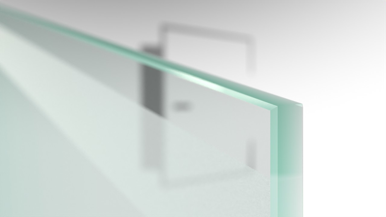 Weißglas mit SoftWeiß-mattierten Streifen auf klarer Fläche