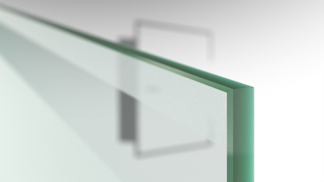 Mattiertes ESG Grünglas mit klarem Streifen