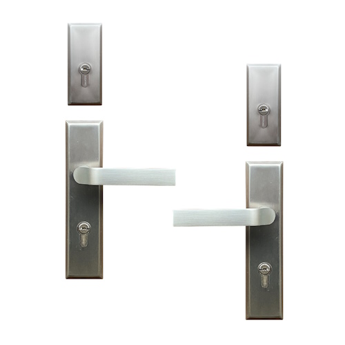 Drücker/Drücker-Garnitur 011 mit Langschildern Inox