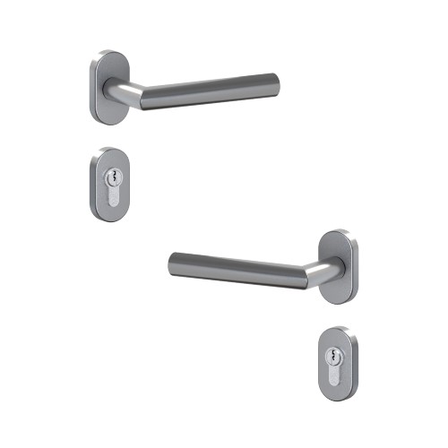 Drücker/Drücker-Garnitur 017 mit ovalen Rosetten Inox