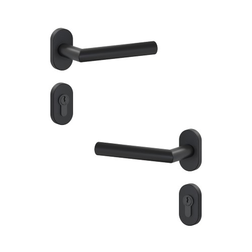 Drücker/Drücker-Garnitur 018 mit ovalen Rosetten Inox Schwarz