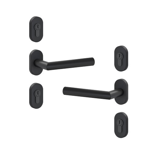 Drücker/Drücker-Garnitur 018 mit ovalen Rosetten Inox Schwarz