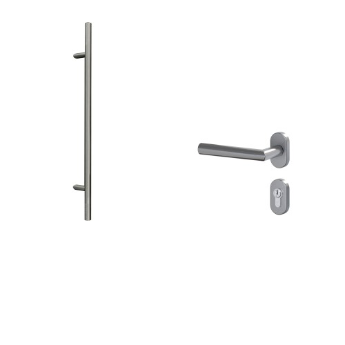 Griffstange 1200 mm mit L-Drücker 017 und ovalen Rosetten Inox