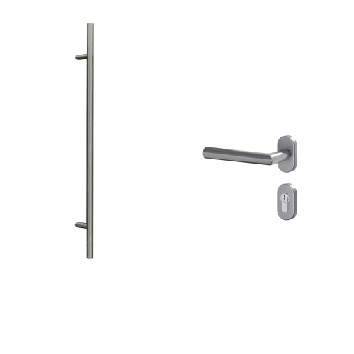 Griffstange 1600 mm mit L-Drücker 017 und ovalen Rosetten Inox