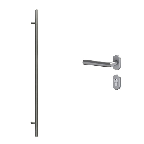 Griffstange 1800 mm mit L-Drücker 017 und ovalen Rosetten Inox