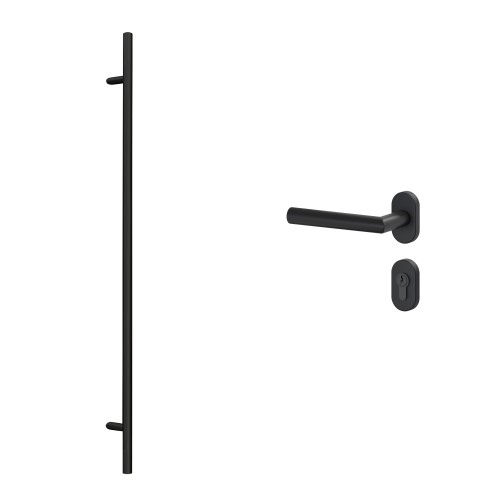 Griffstange 1800 mm mit L-Drücker 018 und ovalen Rosetten Inox Schwarz